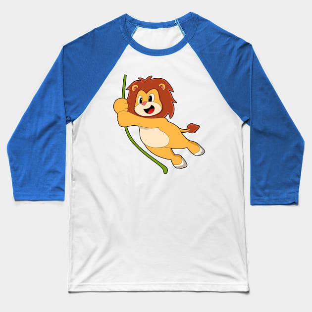 Lion Swinging Root rope Baseball T-Shirt by Markus Schnabel